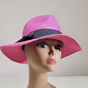 Jacobsen Pink Wide-Brimmed Western Hat with Black Band Bow